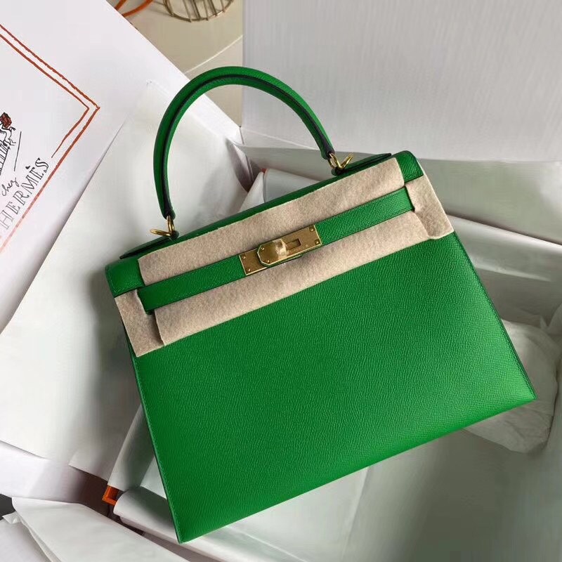 Hermes Kelly 28cm Handbag Shoulder Bag in Green Bombou Epsom Leather